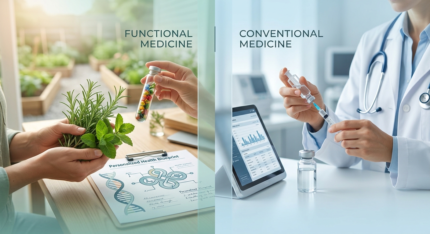 Functional medicine vs conventional medicine: provider reviewing labs